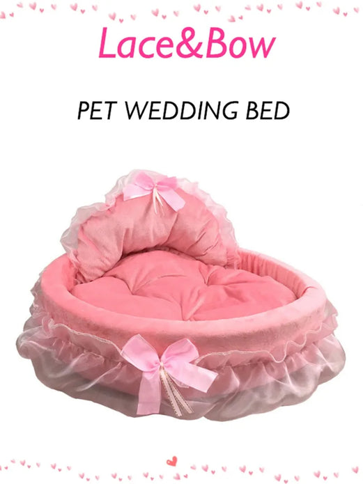 Bow Lace Pet Bed  Romantic Detachable Oval Princess Pet Bed Dog Soft Sofa Nest Pet Wedding Furniture 1pc