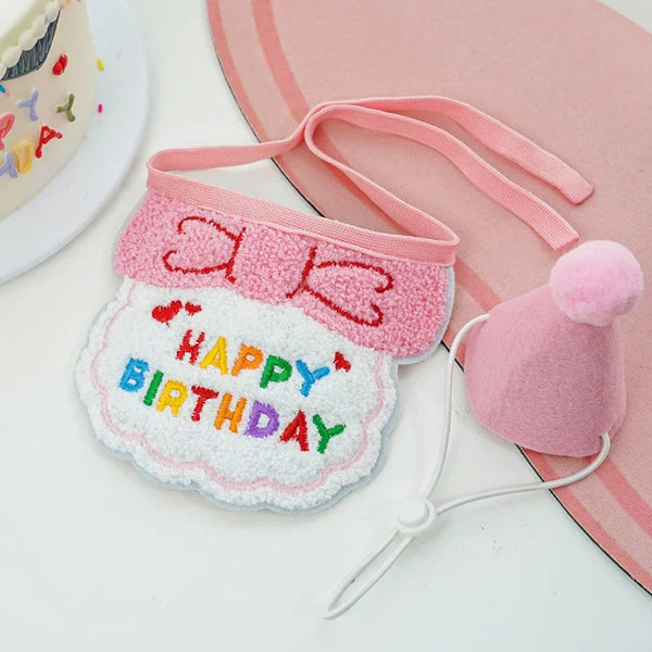 Cat Birthday Party Hat And Bib With Adjustable Bandana Pet Birthday Sweet Outfit Scarf Cats Puppy Dress Up Set Pet Supplies