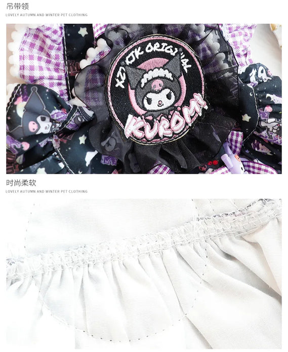 Sanrios Spring and Autumn Models Keep Warm Lace Suspender Skirt Pet Suit Kawaii Kuromi Cartoon Cat Dog Pet Decorative Clothing