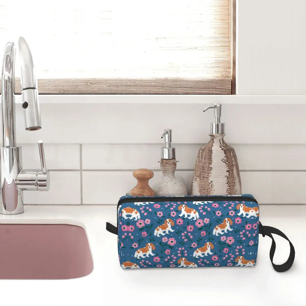 Custom Travel Cavalier King Charles Spaniel Toiletry Bag Portable Pet Dog Makeup Cosmetic Organizer for Women Storage Dopp Kit