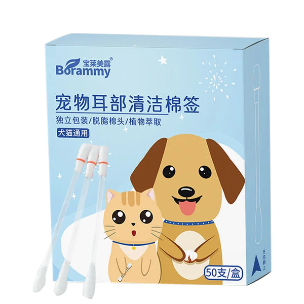 50pcs Pet Ear Cleaning Dry-Wet Swab Ear Stain Remover Cleaning Individual Pack Dogs Cats Ear Care Microtubule Flow Swab Product