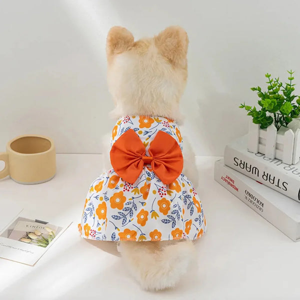 FLORAL Dress Dog and cat  Bowknot Summer Clothes Fashion Pet Clothing