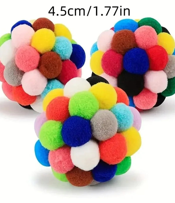 3PCS Cat Toys Cat Plush Ball Toy Pet Elastic Bell Ball Self Hi Ball Playing Cat Colorful Woolen Ball
