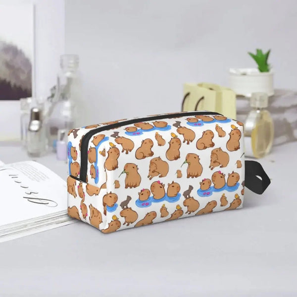 Custom Capybaras In Green Pet Travel Cosmetic Bag Women Capybara Makeup Toiletry Organizer Lady Beauty Storage Dopp Kit