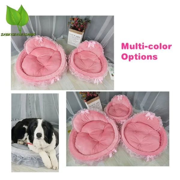 Bow Lace Pet Bed  Romantic Detachable Oval Princess Pet Bed Dog Soft Sofa Nest Pet Wedding Furniture 1pc