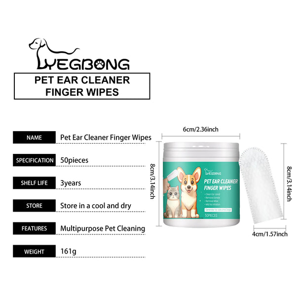 YEGBONG Dog Tooth & Ear Cleaning Wipes, Pet Dental Care Finger Wipes For Dogs&Cats - Reduces Plaque And Freshens Breath(50pcs)