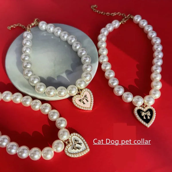 Fashion Pet Collar Pearl Bow Necklace Cat Jewelry Cute Collar Puppy Accessories Dog Chain Chihuahua Wedding Jewelry Stuff