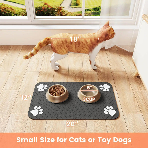 Feeding Mat-Absorbent Pet mat for Food and Water Bowl, with Waterproof Rubber Backing, Quick Dry