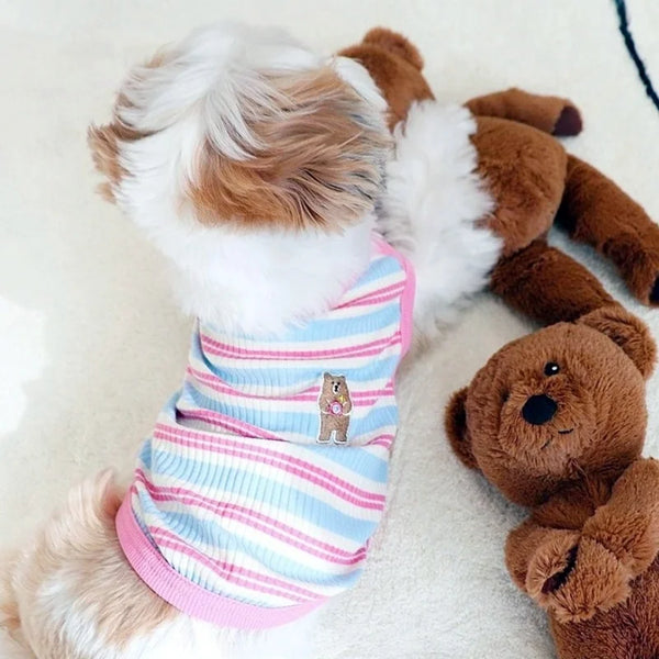 Cute Pet Vest Striped Dog Clothes Comfortable Dog Vest Breathable Puppy Shirt Summer Cat Vest Pet Pullover Bulldog Dog T-Shirt