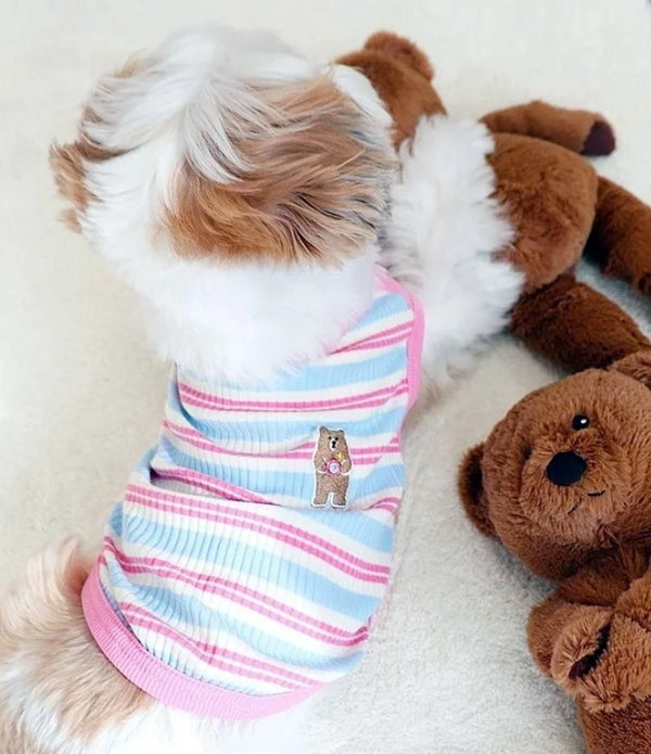 Cute Pet Vest Striped Dog Clothes Comfortable Dog Vest Breathable Puppy Shirt Summer Cat Vest Pet Pullover Bulldog Dog T-Shirt
