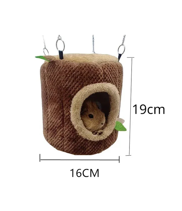 Small Animals Pet House Hamster Nest Stump Shaped Round Hang Hammock Guinea Pig Ferret Squirrel Rabbit Winter Warm Cotton Beds
