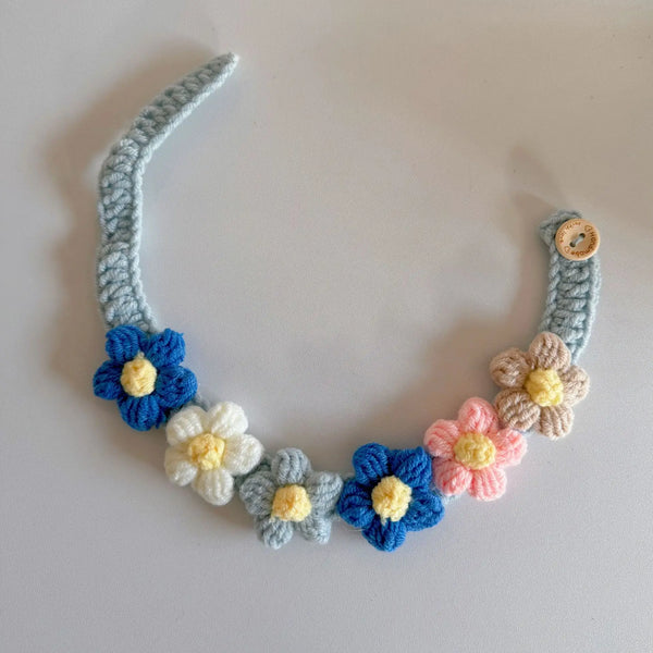 Pet Collar Cat Knitting Collar Small Dog Cat Short Blue and White Cat Flower Bib Pet Bib Photo Accessories Pet Supplies
