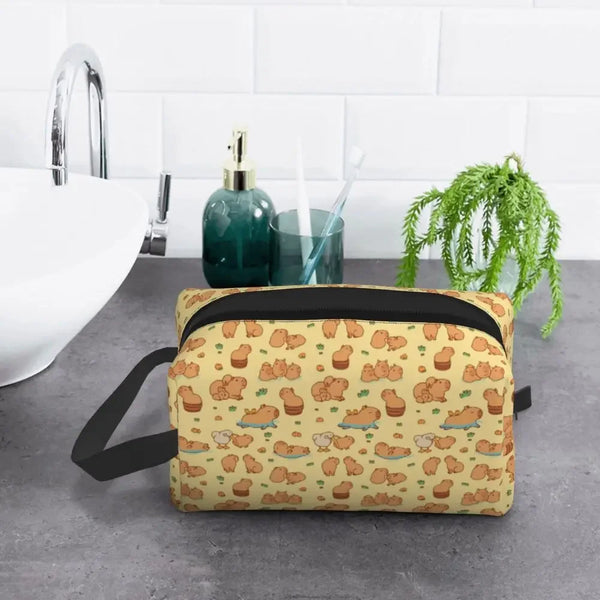 Custom Capybaras In Green Pet Travel Cosmetic Bag Women Capybara Makeup Toiletry Organizer Lady Beauty Storage Dopp Kit