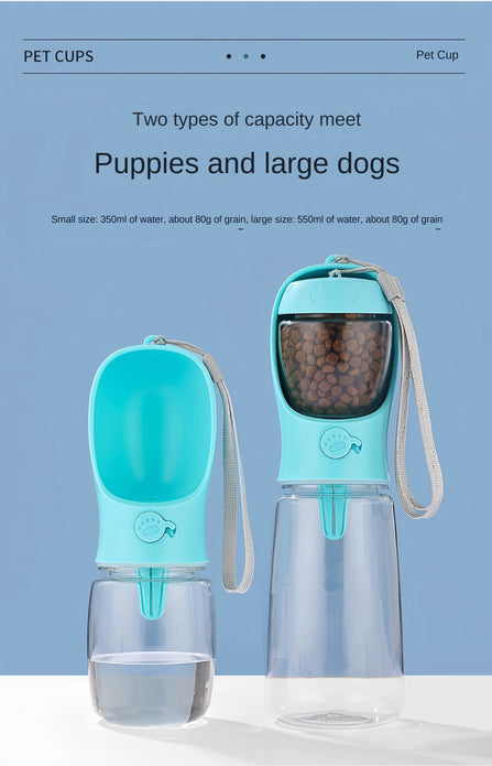 Dog Cat  Portable Feeding and Watering Supplies Portable Food Grade Material Dog Travel Pet Water Cup Bottle With Food Dispenser