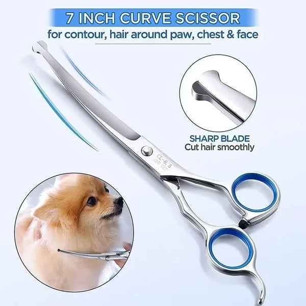 New Safty Pet Grooming Scissors Round Head Professional Stainless Steel Dog Hair Scissors Pet Shears Animal Cutting Portable Set
