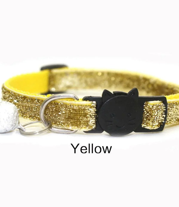 GLITTER VELVET Cat Collar  with Bell Cat Face Collar Safety Buckle