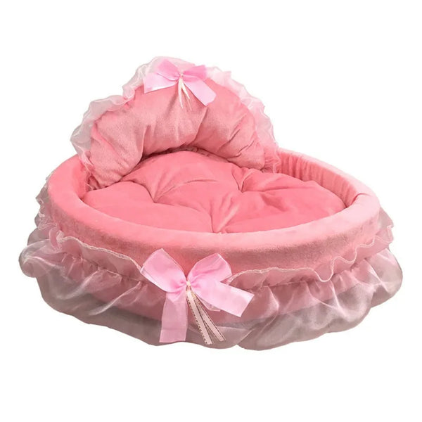 Bow Lace Pet Bed  Romantic Detachable Oval Princess Pet Bed Dog Soft Sofa Nest Pet Wedding Furniture 1pc