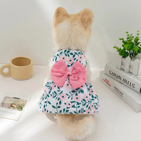 FLORAL Dress Dog and cat  Bowknot Summer Clothes Fashion Pet Clothing