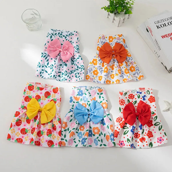 FLORAL Dress Dog and cat  Bowknot Summer Clothes Fashion Pet Clothing