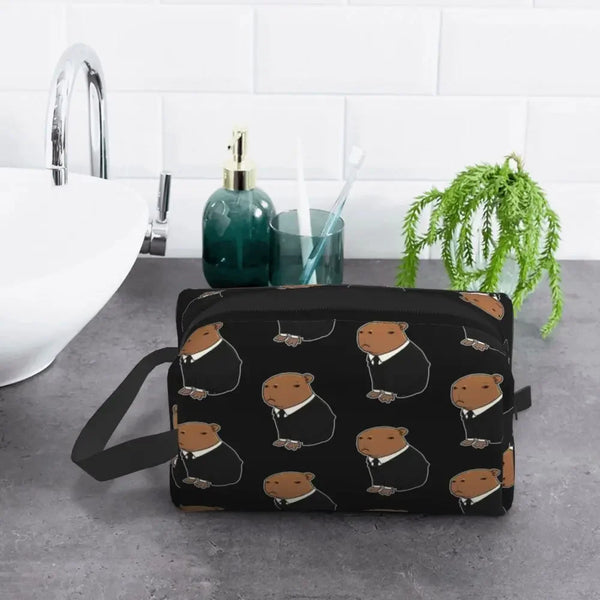 Custom Capybaras In Green Pet Travel Cosmetic Bag Women Capybara Makeup Toiletry Organizer Lady Beauty Storage Dopp Kit