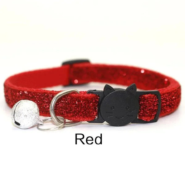 GLITTER VELVET Cat Collar  with Bell Cat Face Collar Safety Buckle