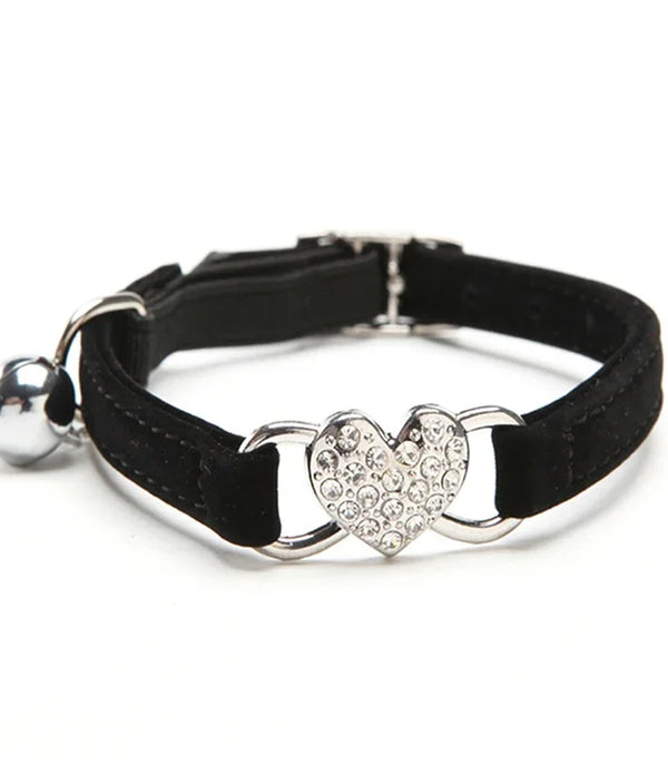 Heart Charm and Bell Cat Collar Safety Elastic Adjustable with Soft Velvet Material 8 Colors Pet Product Small Dog Collar  pet