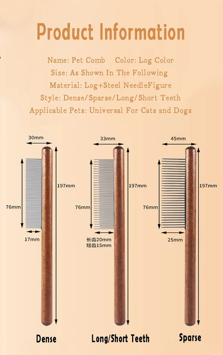 Cat Comb Stainless Steel Pet Hair Remover Wooden Handle Cat Hair Comb Pet Grooming Massage Dog Brush Cleaning Tool Pets Supplies