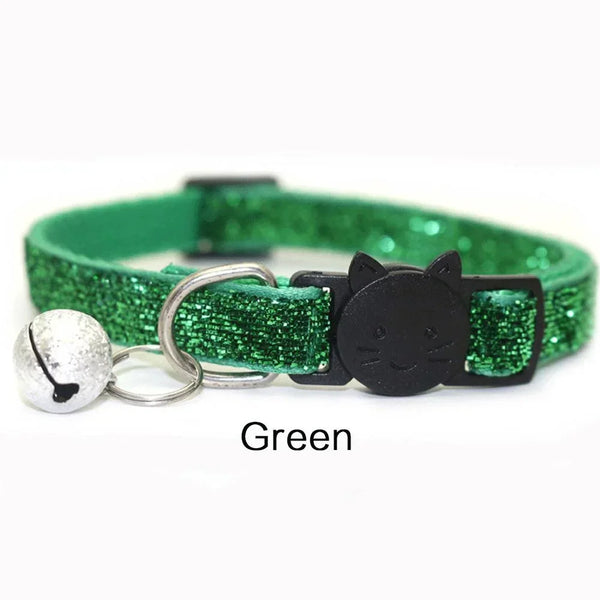 GLITTER VELVET Cat Collar  with Bell Cat Face Collar Safety Buckle
