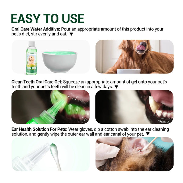 Dog Ear Cleaner Ear Dirt Odor Cleaning Mite Itching Control Teeth Whitening Mouth Freshener Remove Tartar Pet Oral Care Solution