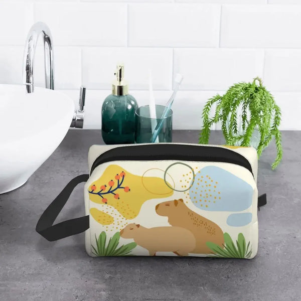Custom Capybaras In Green Pet Travel Cosmetic Bag Women Capybara Makeup Toiletry Organizer Lady Beauty Storage Dopp Kit