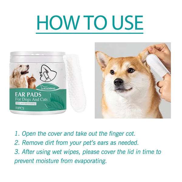 50pcs Pet Ear Cleaning Finger Cotscat And Dog Ear Mite And Earwax Care Ear Canal Cleaning Finger Cots Disposable Hygiene Gloves