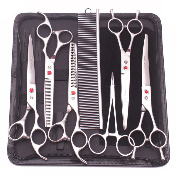 Purple Dragon Dog Grooming Scissors Kit 7" 6.5" Stainless Pet Curved Scissors Thinning Scissors Straight Shears Chunker Z3002