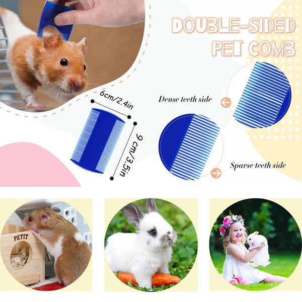 Rabbit Grooming Kit Tear Stain Remover Cleaning Combs Pet Nail Clipper Double-Sided Shampoo Bath Brush for Guinea Pig Bunny
