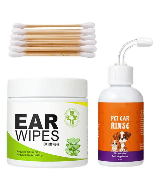 Finger Wipes For Dogs Ears Puppy Cleaning Wipes Ear Drops Set 100X Descaling Liquid 60ml For Home Travel Pet Care Supplies For