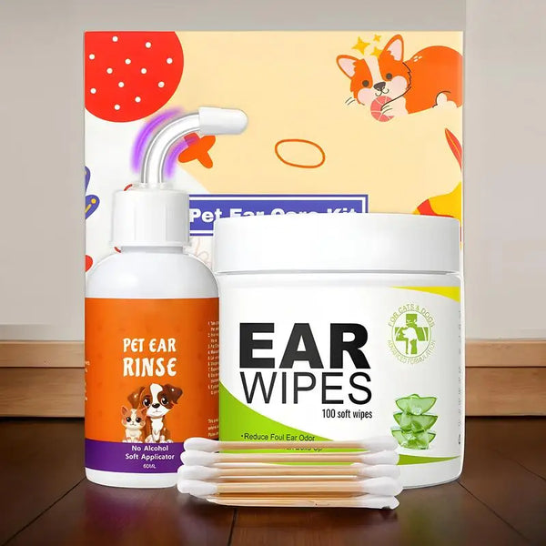 Finger Wipes For Dogs Ears Puppy Cleaning Wipes Ear Drops Set 100X Descaling Liquid 60ml For Home Travel Pet Care Supplies For