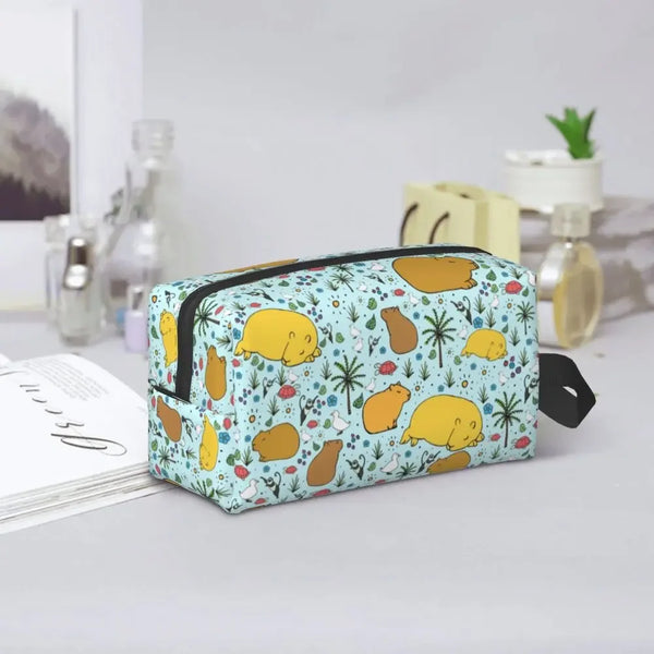 Custom Capybaras In Green Pet Travel Cosmetic Bag Women Capybara Makeup Toiletry Organizer Lady Beauty Storage Dopp Kit