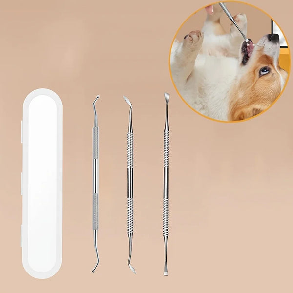 3-Piece Double-Headed Pet teeth Cleaning Kit for Dogs, Tartar & Plaque Remover Tools, Metal tooth Care Set for Oral Hygiene