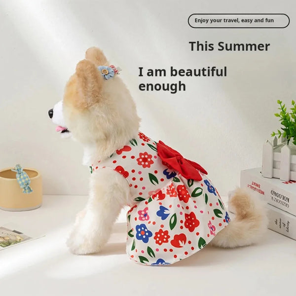 FLORAL Dress Dog and cat  Bowknot Summer Clothes Fashion Pet Clothing
