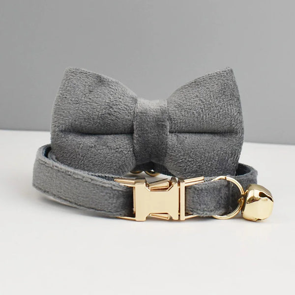 Personalized Velvet Cat Collar Luxury Cat Collar INS Wind Velvet Cat Collar Personalized Cat Collar with Name Plate Bell Bow tie