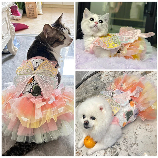 BUTTERFLY. Princess Dress Clothes Puppy Summer Sweet Mesh Dress