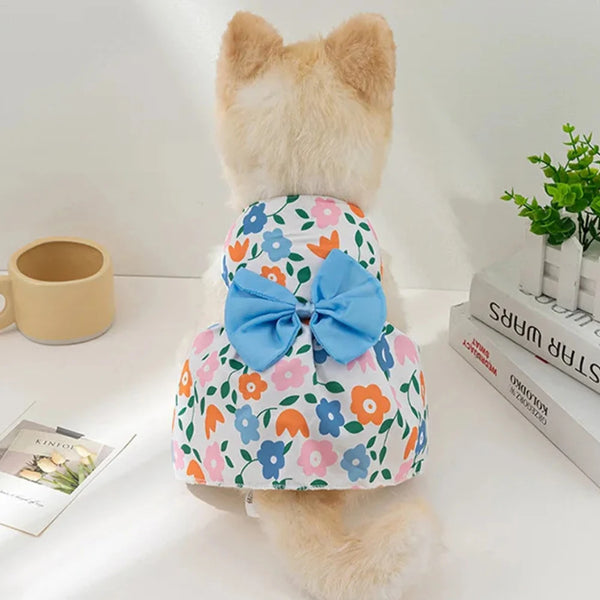 FLORAL Dress Dog and cat  Bowknot Summer Clothes Fashion Pet Clothing
