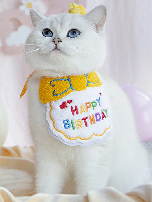 1pc Pet Bib Cats Dogs Burp Cloth Birthday Embroidery Cute Colorful Pets Supplies Bandana Party Clothing Dress Accessories TMZ
