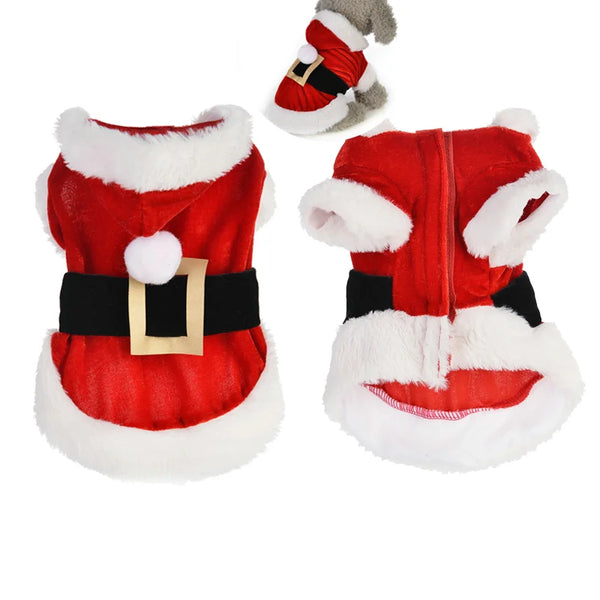 Santa Christmas Costume Clothes for Pets Hooded Coat Jackets