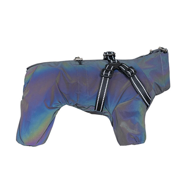 Dog Raincoat with Harness Waterproof Pet Rain Jacket for Small Dogs Adjustable Reflective Dog Rain Overalls with 4 Legs