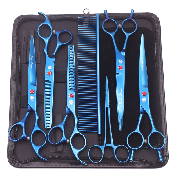 Purple Dragon Dog Grooming Scissors Kit 7" 6.5" Stainless Pet Curved Scissors Thinning Scissors Straight Shears Chunker Z3002