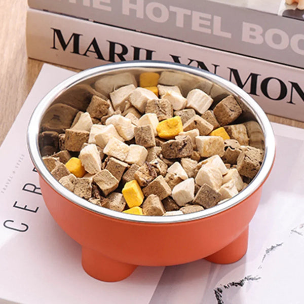 A Stainless Steel Pet Dog Bowl Anti Slip Four-Legged Solid Color Dog Bowl and Cat Bowl Easy To Clean for Indoor and Outdoor Use