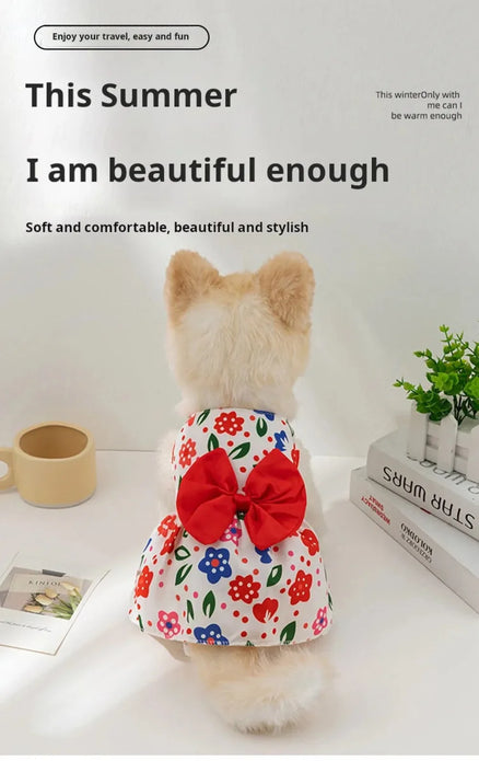FLORAL Dress Dog and cat  Bowknot Summer Clothes Fashion Pet Clothing