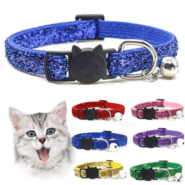 GLITTER VELVET Cat Collar  with Bell Cat Face Collar Safety Buckle