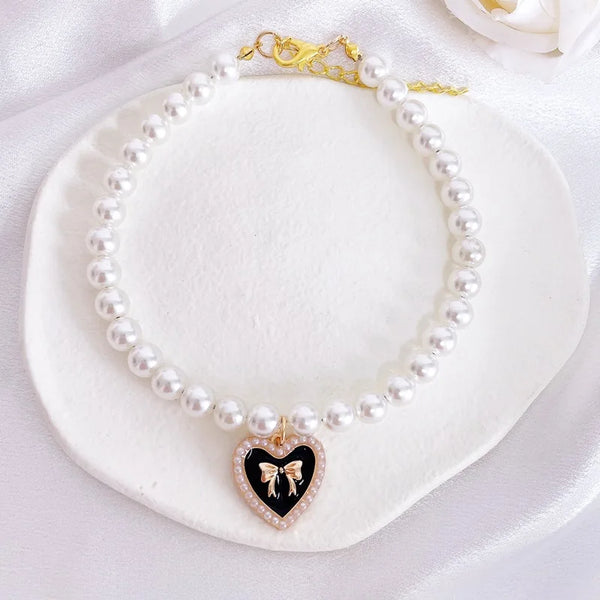 Fashion Pet Collar Pearl Bow Necklace Cat Jewelry Cute Collar Puppy Accessories Dog Chain Chihuahua Wedding Jewelry Stuff
