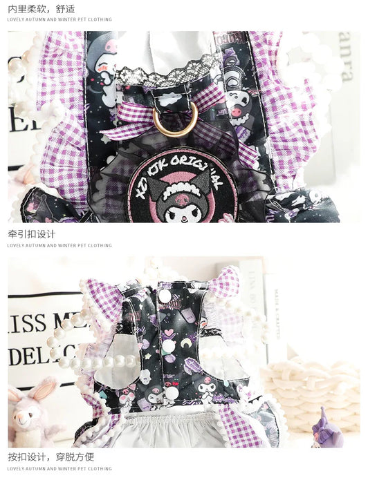 Sanrios Spring and Autumn Models Keep Warm Lace Suspender Skirt Pet Suit Kawaii Kuromi Cartoon Cat Dog Pet Decorative Clothing